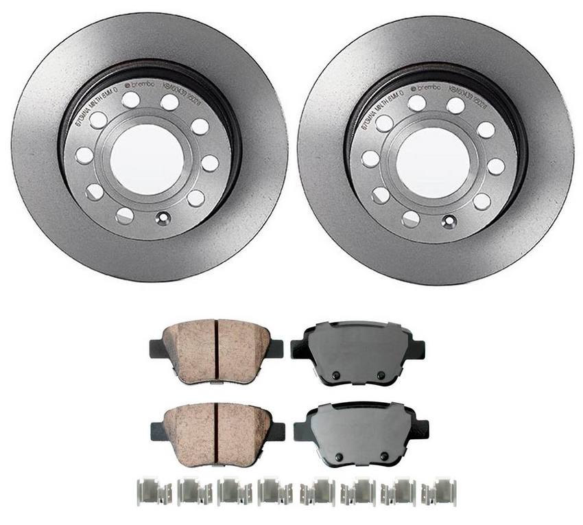 VW Disc Brake Pad and Rotor Kit - Rear (255mm) (Ceramic) (EURO) 5Q0615601F - Akebono Euro Ultra-Premium 4118897KIT